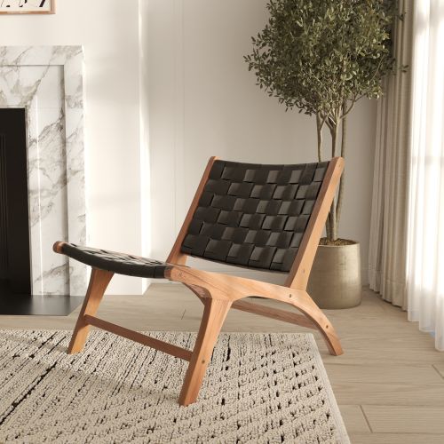 fauteuil en cuir noir tresse kuna rendez vous deco