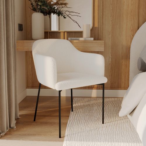 fauteuil en tissu boucle blanc pieds noirs unite