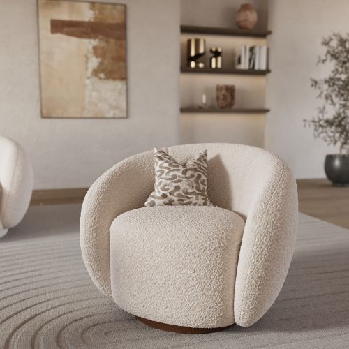 fauteuil en tissu boucle blanc pivotant confortable naya