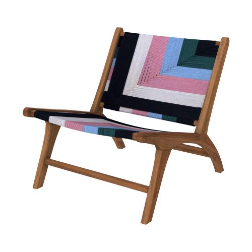 fauteuil multicolore laine tress_e et bois de teck callie