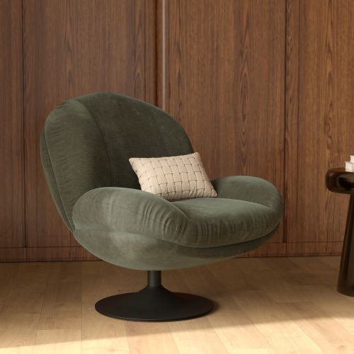 fauteuil pivotant en velours vert kaki ricci pied noir