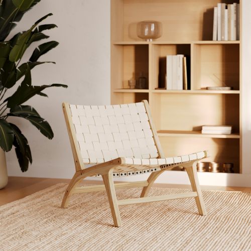 fauteuil tresse en cuir blanc kuna tresse