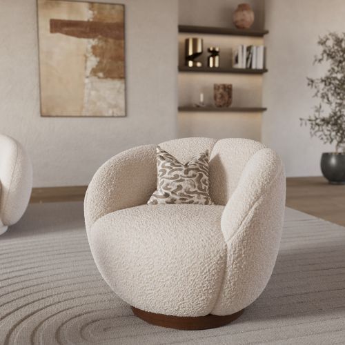 fauteuil yse pivotant tissu boucle blanc salon organique