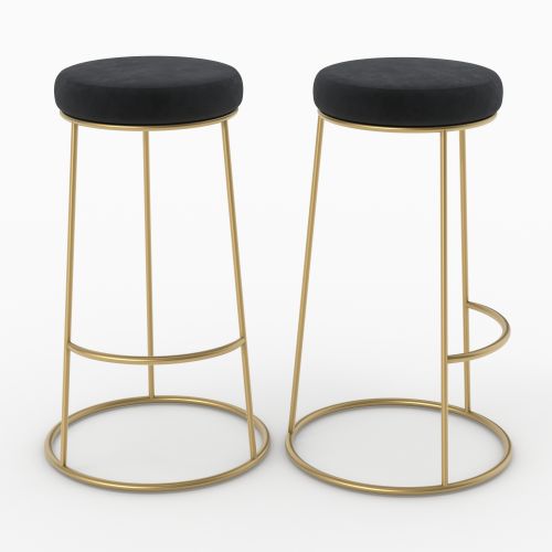 kendal tabouret de bar en velours noir et pieds dores 73 cm lot de 2