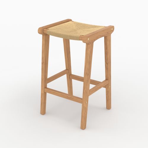 kuna tabouret pour ilot central en teck et rotin 68 cm fond beige