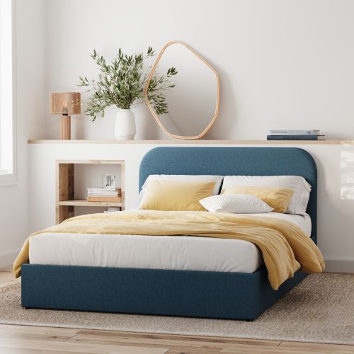 lit double tilly avec coffre 140 x 190 cm en tissu bleu