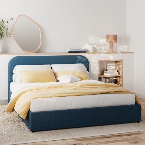 lit double tilly avec coffre 160 x 200 cm en tissu bleu
