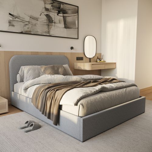 lit double tilly avec coffre en tissu gris 140 x 190 cm