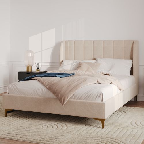 lit en tissu beige 140 x 190 cm pieds dores koda