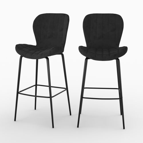 lot de 2 chaises bar mazzia en velours noir 75 cm