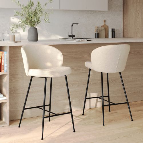 lot de 2 chaises de bar groom en tissu bouclette beige