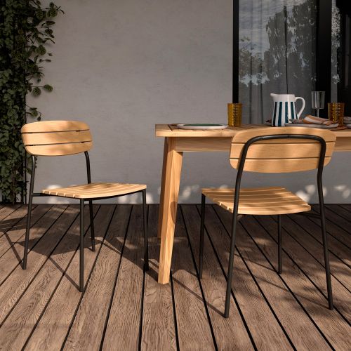 lot de 2 chaises de jardin en bois et metal noir taya