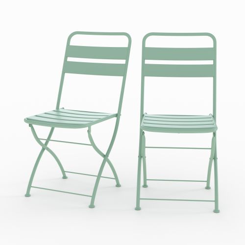 lot de 2 chaises de jardin yumi en metal vert pliantes