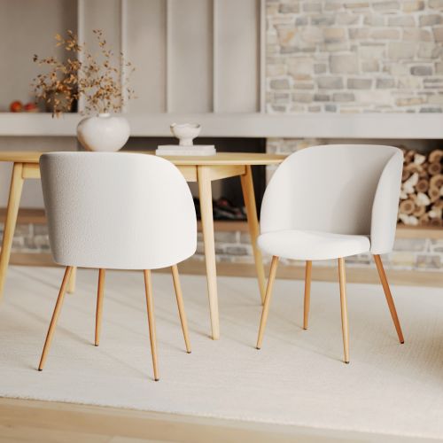 lot de 2 chaises en tissu boucle blanc et beige swan