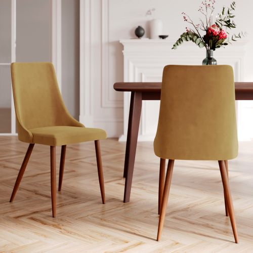 lot de 2 chaises en velours jaune moutarde vinni