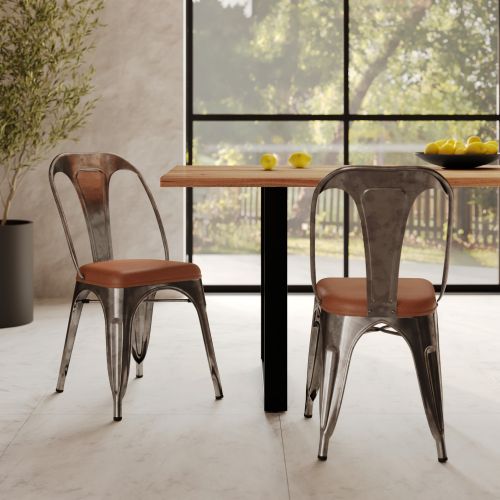 lot de 2 chaises indus gris metal et marron charly rendes vous deco