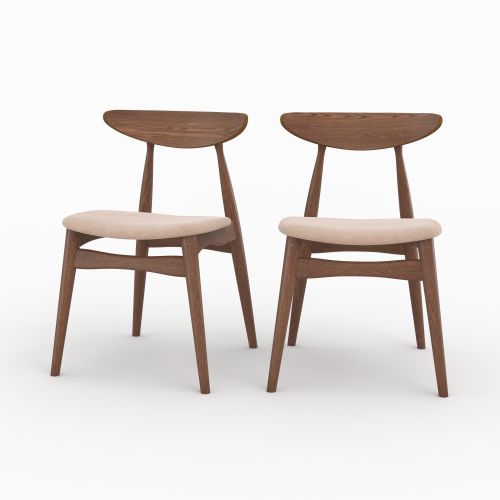 Lot de 2 chaises Josette en tissu beige et bois d'hévéa