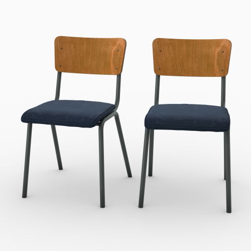 chaise nico ecolier velours bleu bois fonce