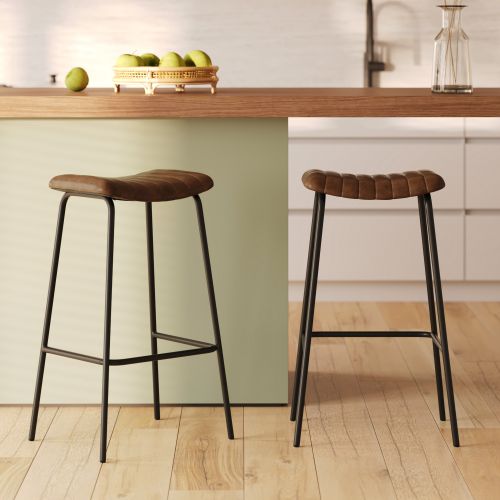 lot de 2 tabouret en cuir marron et metal noir lupin