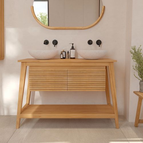 meuble de salle de bain cesar en bois etagere en dessous et rangements fermes