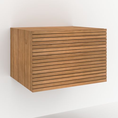meuble de salle de bain suspendu raye en bois de teck 60 cm