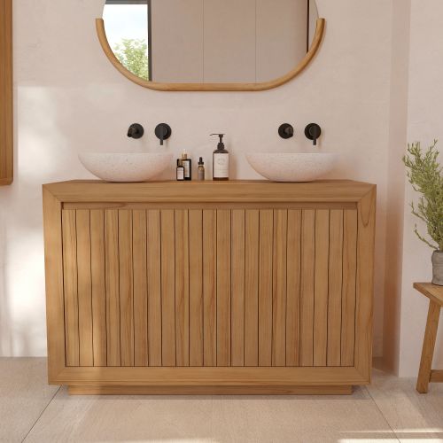 meuble de salle de bain pernelle teck double vasque