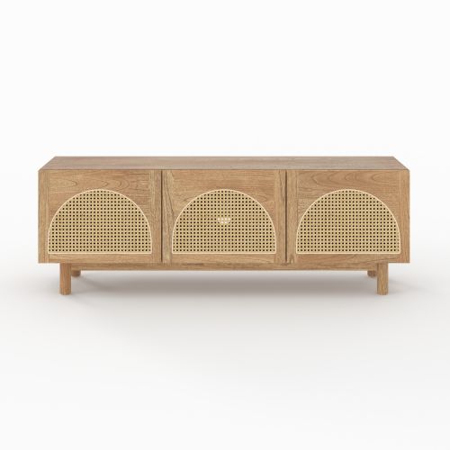 Mueble de TV Delya de madera maciza de mindi y ratán de 160 cm