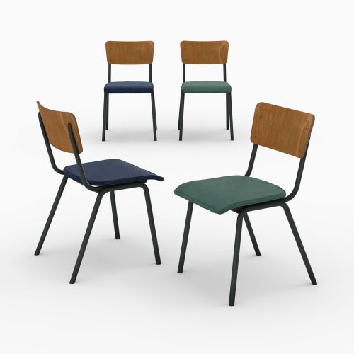 pack 4 chaises bois et velours bleu et vert nico ecolier