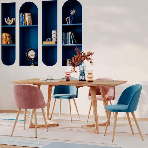 pack 4 chaises en velours rose et bleu cozy