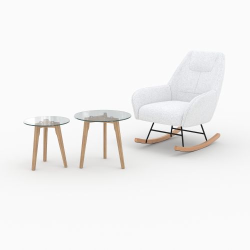 pack rocking chair en tissu boucle et table basse