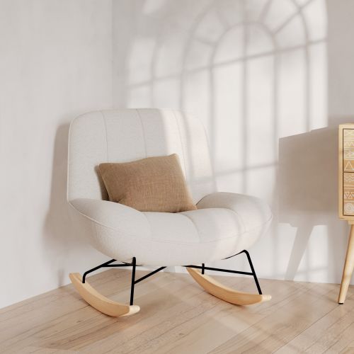 rocking chair alvin en tissu boucle blanc casse pieds bois