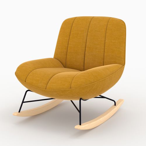 rocking chair elvis en tissu effet velours jaune moutarde