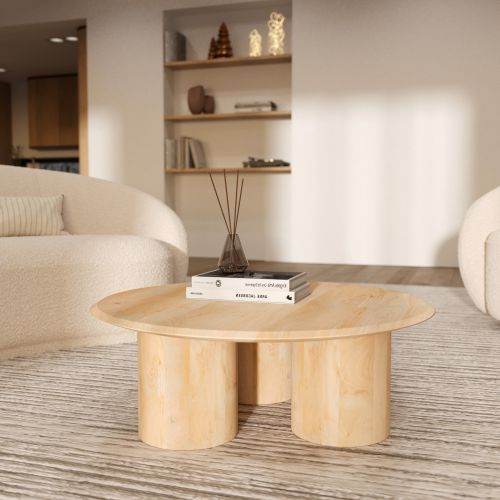 sacha table basse en bois de manguier clair 3 pieds