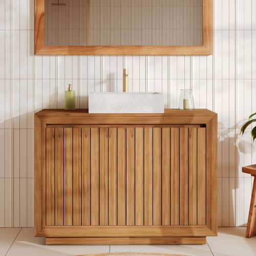 salle de bain meuble en bois de teck rangement