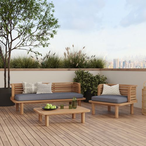 salon de jardin 3 4 places bois tissu gris exterieur