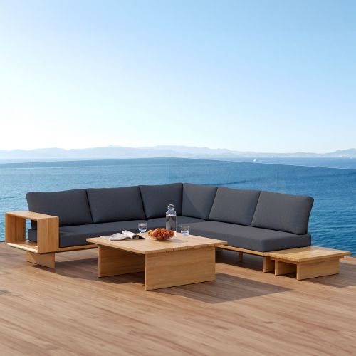 salon de jardin canape angle gris et bois seya