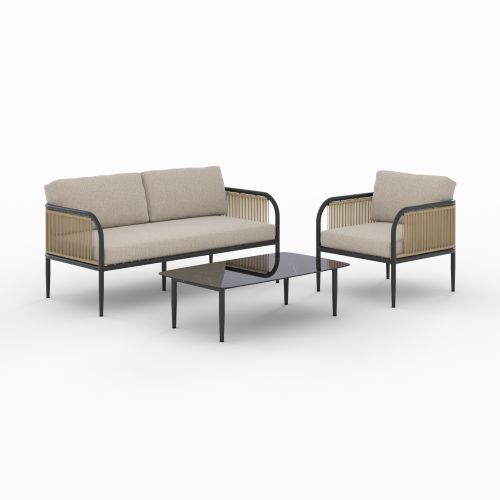 salon de jardin wilo 4 personnes metal tissu beige table basse effet marbre