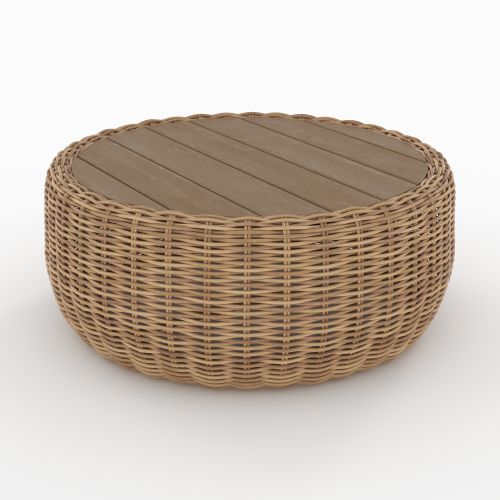 table basse de jardin en rotin synthetique et bois