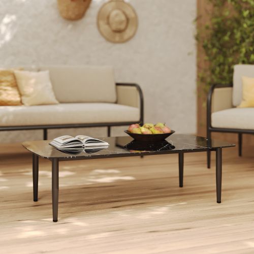 table basse de jardin wilo en verre trempe noir marbre