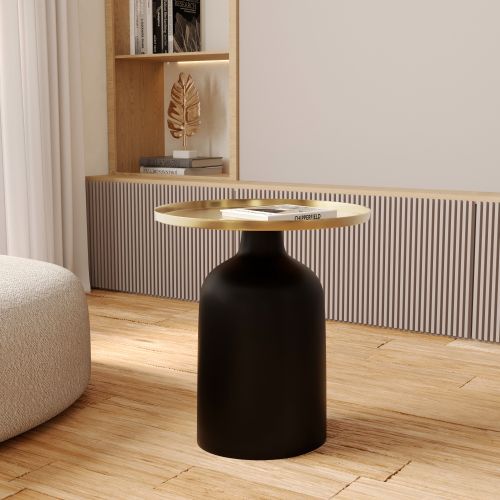 table d appoint lyne ronde en metal dore et noir