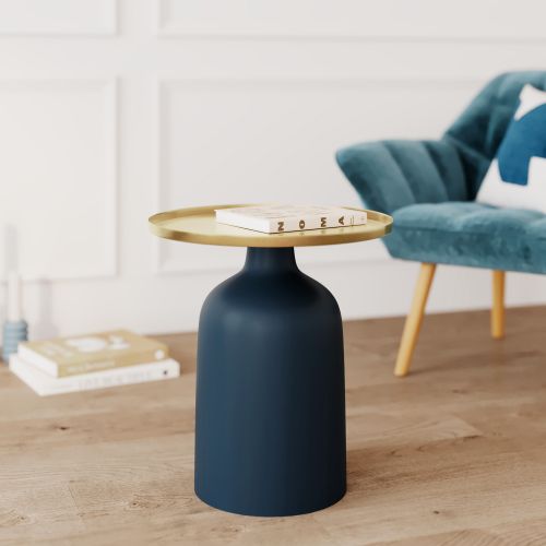 table d appoint ronde dore et bleue lyne d 45 cm