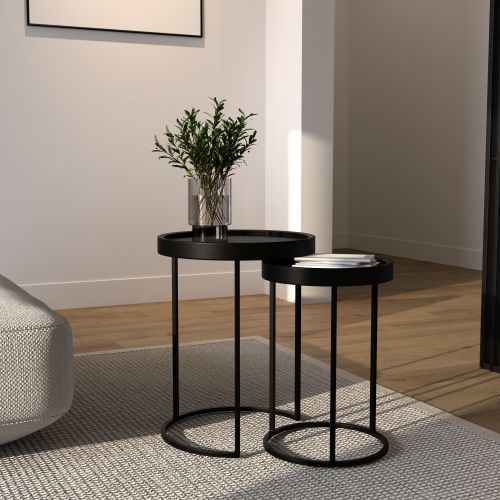 table d appoint swan lot de 2 noires rondes