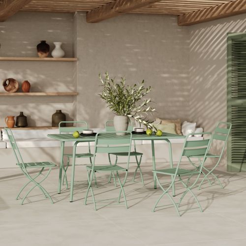 table et chaises de jardin en metal vert 6 places yumi rdv deco