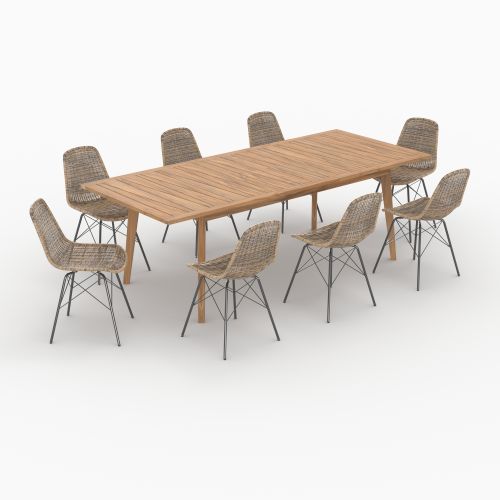 table et chaises de jardin tiptur 8 personnes en bois de teck massif resine tressee