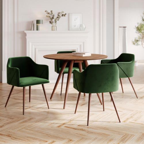 table et chaises liwa en velours vert lot de 2 table bois fonce 4 personnes