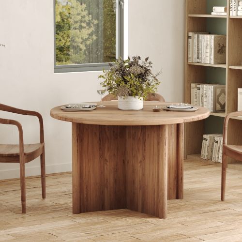 table ronde en bois de teck recycle 120 cm