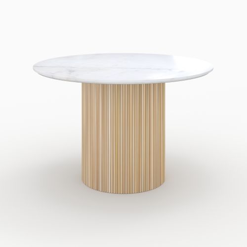 table ronde en marbre blanc et bois de manguier morea