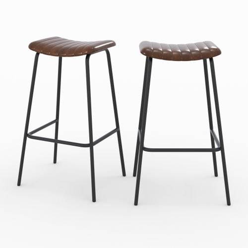 tabouret de bar arsene cuir marron 77 cm lot de 2