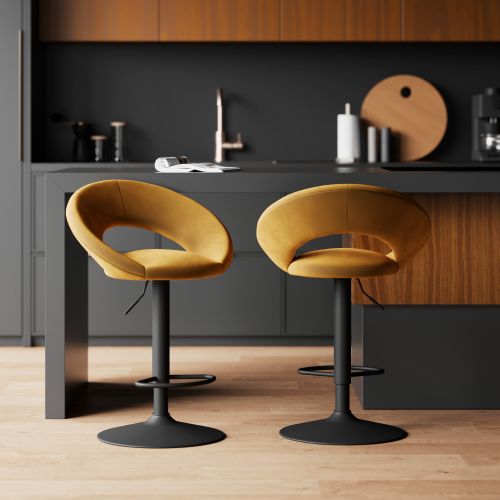 tabouret de bar cloclo en velours jaune curry 61 76