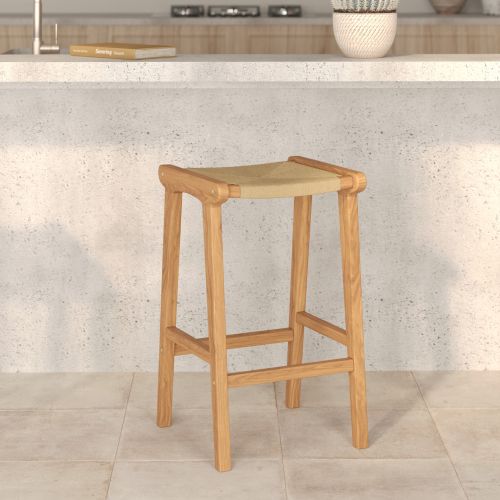 tabouret pour ilot central kuna en teck et rotin 68 cm rdv deco